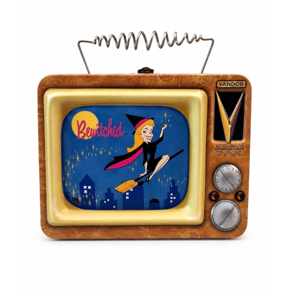 Vandor 1999 Bewitched TV Shaped Collectible Tin Tote Antenna Handle 69169